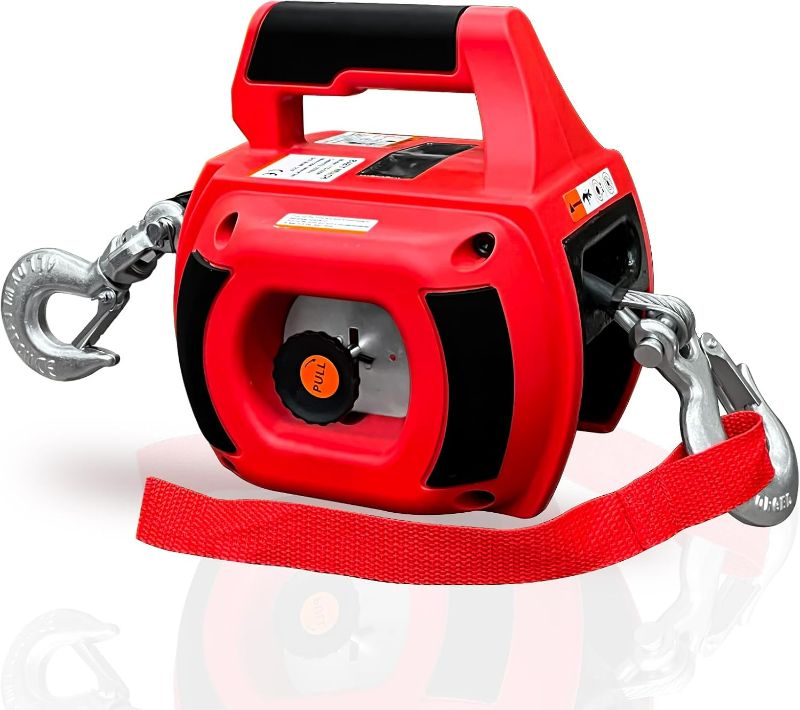 Photo 1 of Portable Drill Winch 1000LBS, Drill Powered Winch with Alloy Steel Wire Rope 40FT, Drill Winch for Lifting, Dragging, Handling, Trailer (Red)