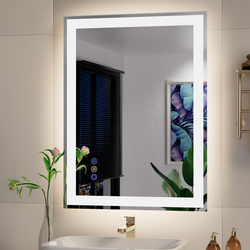 Photo 1 of 24"x 32" LED Mirror for Bathroom, Front and Backlit Controlled Separately LED Wall Vanity Mirror, LED Vanity Mirror with Lights, Stepless Dimmable, Anti Fog, Tempered Glass, Memory (UL ETL)