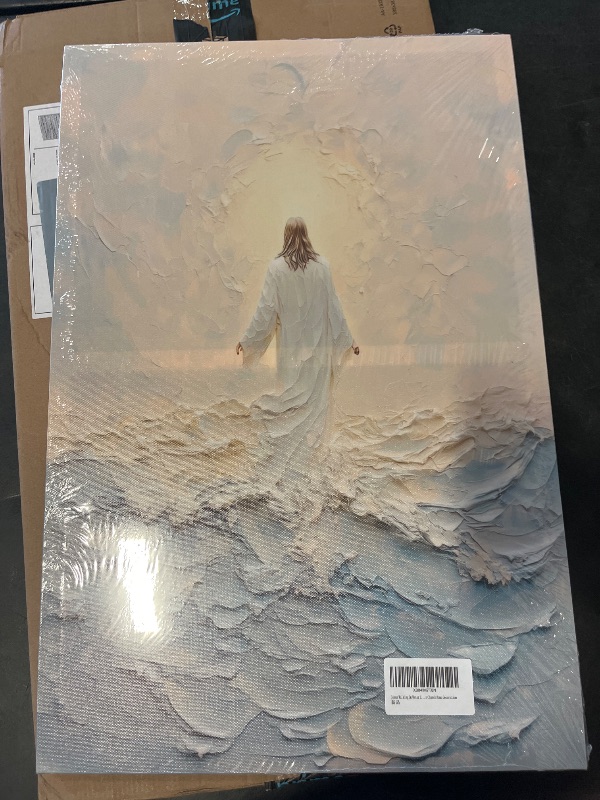 Photo 1 of Jesus Walking On Water Canvas Wall Art Christian God Painting Wall Decor Minimalist Faith Inspirational Divine Print Poster Print Artwork for Living Foom Bedroom Christian Church Home Decoration