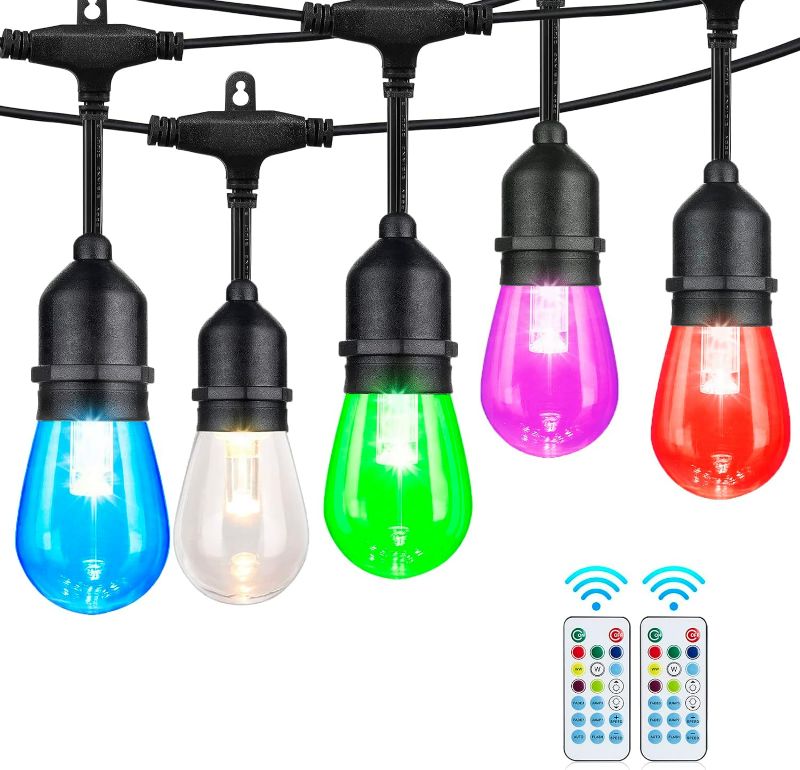 Photo 1 of 96FT Solar Outdoor String Lights, 30 Shatterproof Edison LED Bulbs, Dimmable RGB Color Changing Patio Lights Waterproof with Remote. for Patio Decor, Garden, Yard,Commercial Use.
