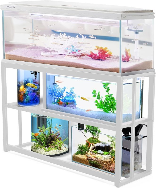 Photo 1 of Fish Tank Stand Metal Aquarium Stand ,55-75 Gallon Aquarium Turtle Tank, 48.4 x 14.8 x 29.1Inch, Reptile Terrariums and Breeder Tank Stand White
