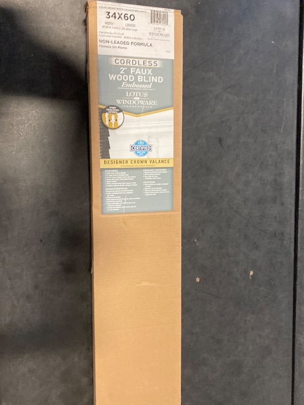 Photo 1 of Lotus & Windoware Cordless, 2 Inch Faux Wood Blind, 34" Wide x 60" Long, Window Blinds, Blinds & Shades, Blinds for Indoor Windows, Embossed, Bright White