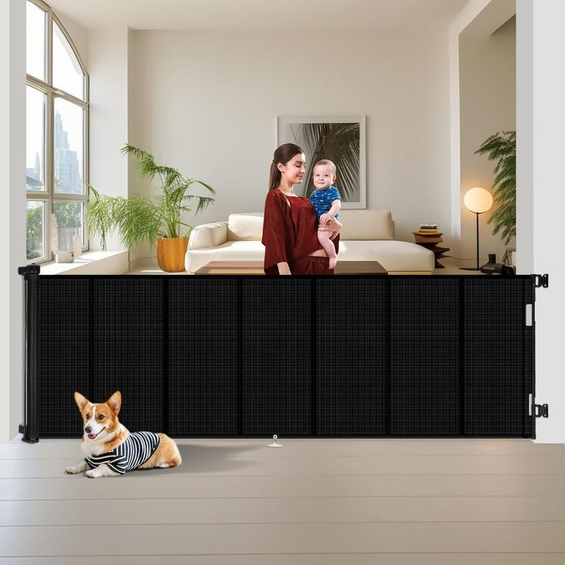 Photo 1 of 150 inch Retractable Baby Gates 42 inch Tall, Retractable Gate with Reinforced Strip Design to Prevent Crawling Through, 12 FT Extra Wide Retractable Dog Gate for Indoor/Outdoor