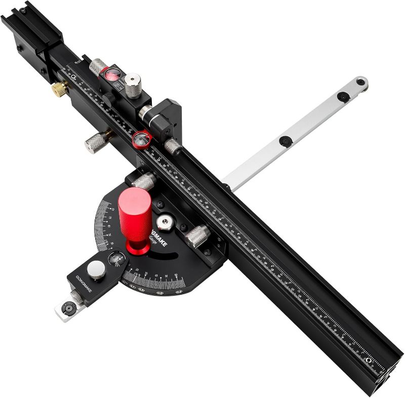 Photo 1 of Table Saw Miter Gauge with Micro Adjustable Flip Stop and Extendable Fence and Quick Angle Stop for Table Saw Band Saw Router Table Fit 3/8 x 3/4" T Slot for Woodworking Crosscut, Miter Cut