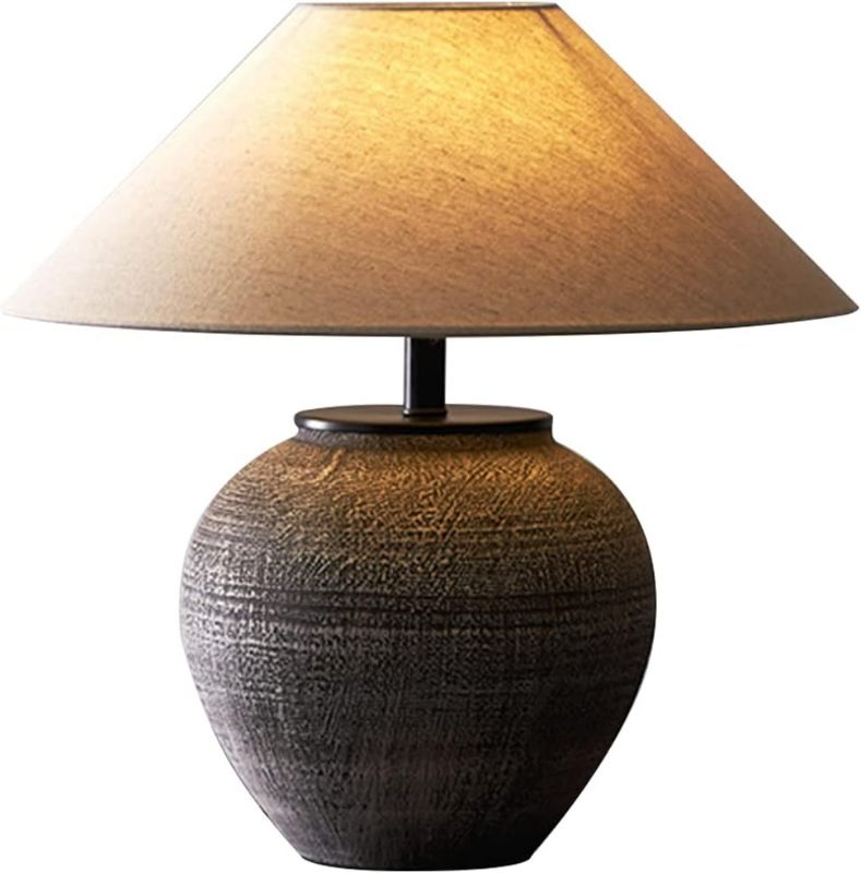 Photo 1 of PURESILKS Farmhouse Ceramic Table Lamp for Living Room,17.7’’ Bedside Night Lamps for Bedroom,3-Color Temperature E27 LED Small Desk Lamp for Study Room Office