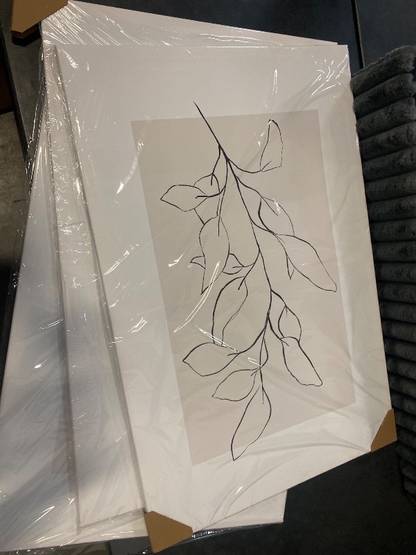 Photo 1 of arfitest Neutral Plant Poster Wall Art 3 Pieces Canvas Minimalist Abstract Plant Painting Print Beige Leaf Print Wall Trim Line Art Bathroom Bedroom Living Room Decor 12x16 Inches
