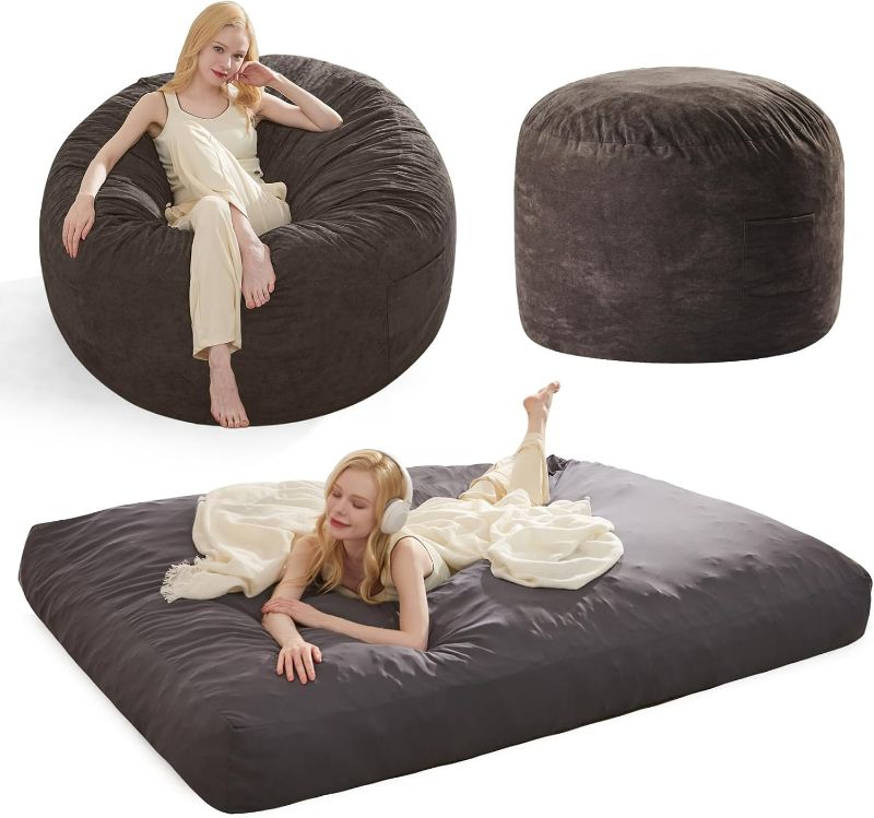 Photo 1 of Giant Bean Bag Chair for Adults - 4 in 1 Convertible Beanbag Chairs Folds from Lazy Chair to Floor Mattress, Big Bean Bags for Teens, High-Density Foam Filling, Machine Washable