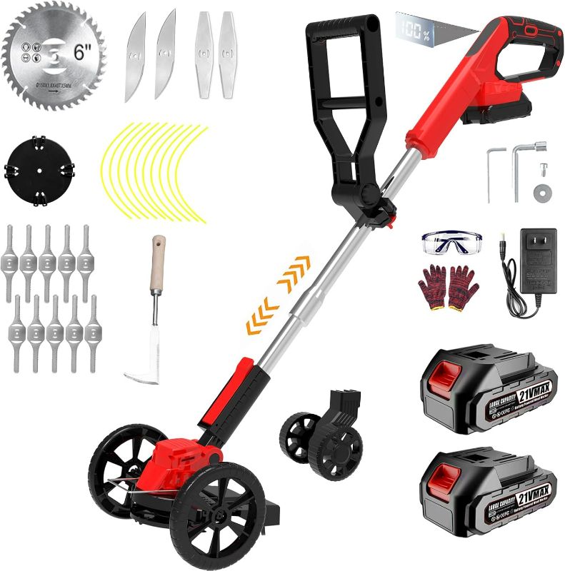 Photo 1 of Electric  Wacker Eater Cordless Grass Trimmer Battery Powered with 2 Battery&25 Pcs Blades, 3 in 1 21V/2.0Ah Lightweight Portable String Trimmers/Edger Lawn Mower/Brush Cutter for Yard Garden