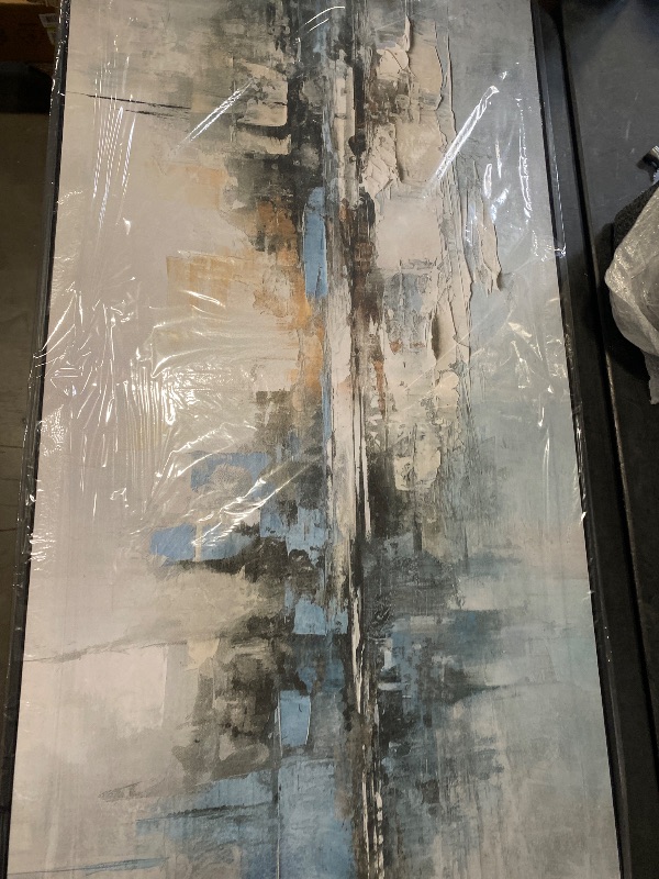 Photo 1 of Abstract Wall Art Blue and White Reflection Large Size Framed Artwork Wall Decor Canvas Painting Stretched Canvas Wooden for Living Room Bedroom Office Home Decor Frame ready for hanging 30"x60"

