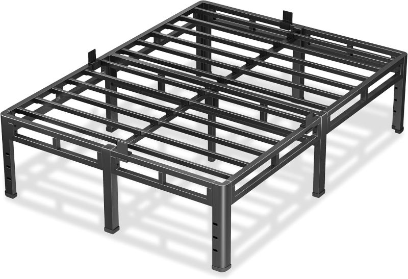 Photo 1 of NKZ 18 Inch King Size Bed Frame, Metal Bed Frame & Box Spring 2 in 1 Platform with Round Corner Legs, 4000Lbs Heavy Duty Metal Frame, Mattress Slide Stopper, Headboard Hole, Noise-Free, Easy Assembly