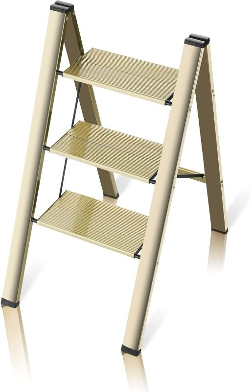Photo 1 of 3 Step Ladder, Folding Ladder Stool, Wider Upgraded Non-Slip Treads, Portable Lightweight Ladder for Home and Kitchen, Holds up to 330 Lbs.