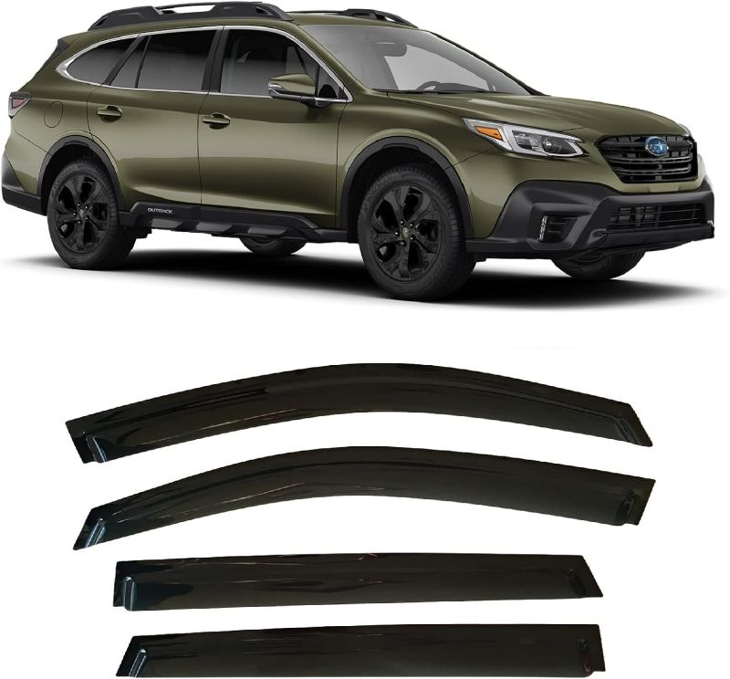 Photo 1 of 2020-2025 Tape-On Side Window Visor Deflectors Rain Guards for Subaru Outback Premium Limited Touring Dark Tinted Protectors 2021 2022 2023 2024