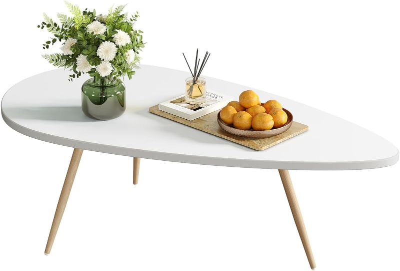 Photo 1 of SAYGOER Modern Coffee Table White Oval Coffee Tables for Living Room Simple Center Table for Small Space Home Office Easy Assembly 22.2" D x 42.5" W x 17.1" H, White