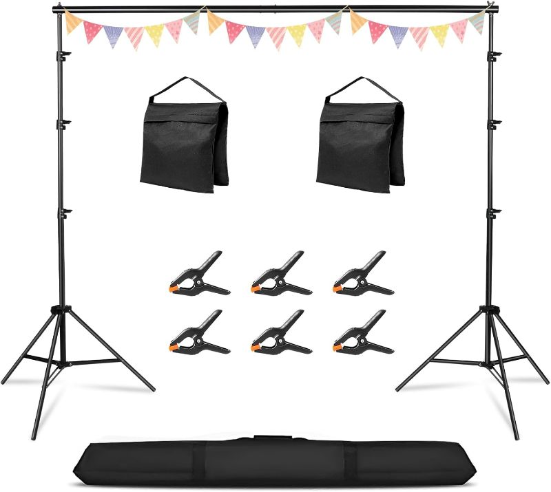 Photo 1 of 10x10FT Adjustable Photography Backdrop Stand Kit Photo Studio Background Support with 4 Crossbars 6 Clamps 2 Sandbags