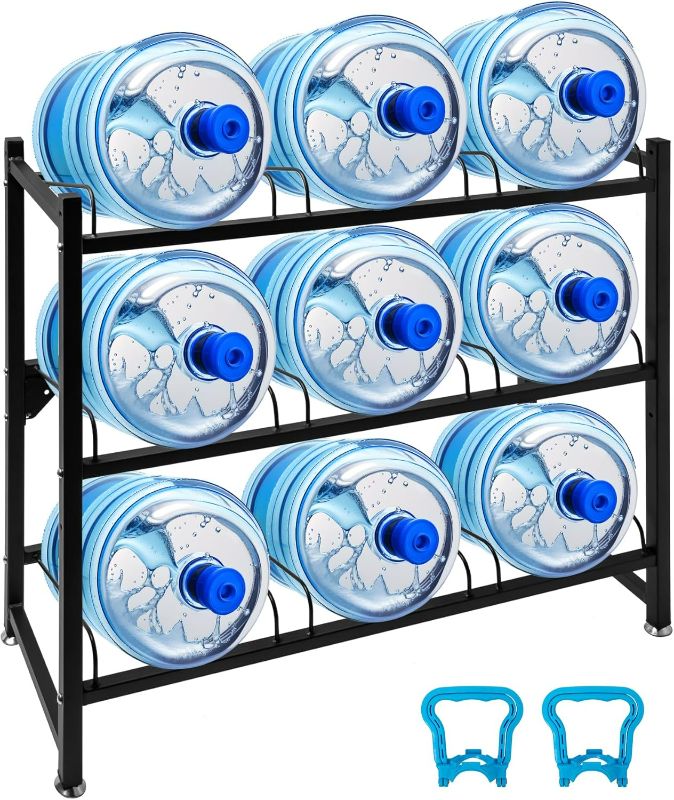 Photo 1 of 5 Gallon Water Jug Holder Heavy Duty, 4-Tier Water Jug Rack w/Top Shelf, Wall Mount Water Bottle Holder for 9 Bottles, Powder Coated, Perfect for Home, Office, Restaurant, Gym.