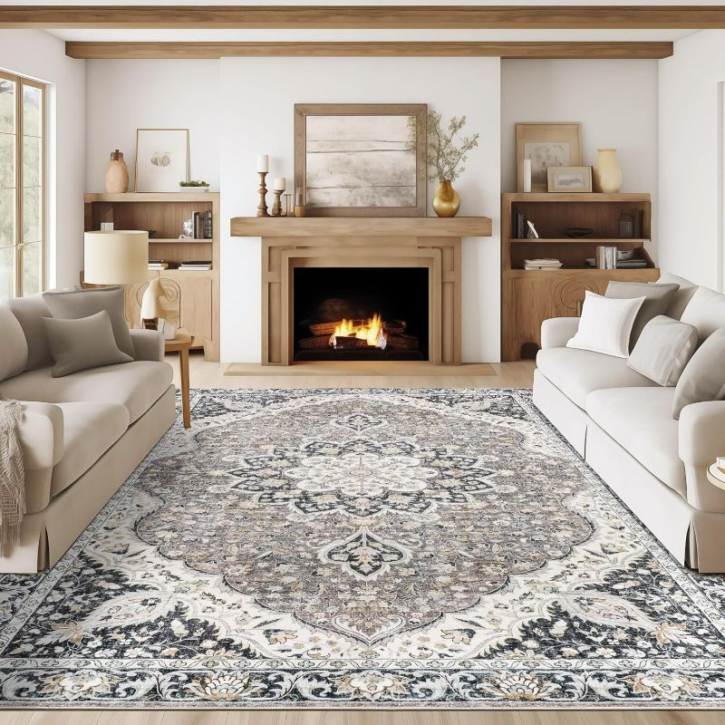 Photo 1 of Washable Rug 8x10 Area Rugs for Living Room - Stain Resistant Non-Slip Backing Rugs for Bedroom - Vintage Large Area Rug (Brown/Multi, 8'x10')