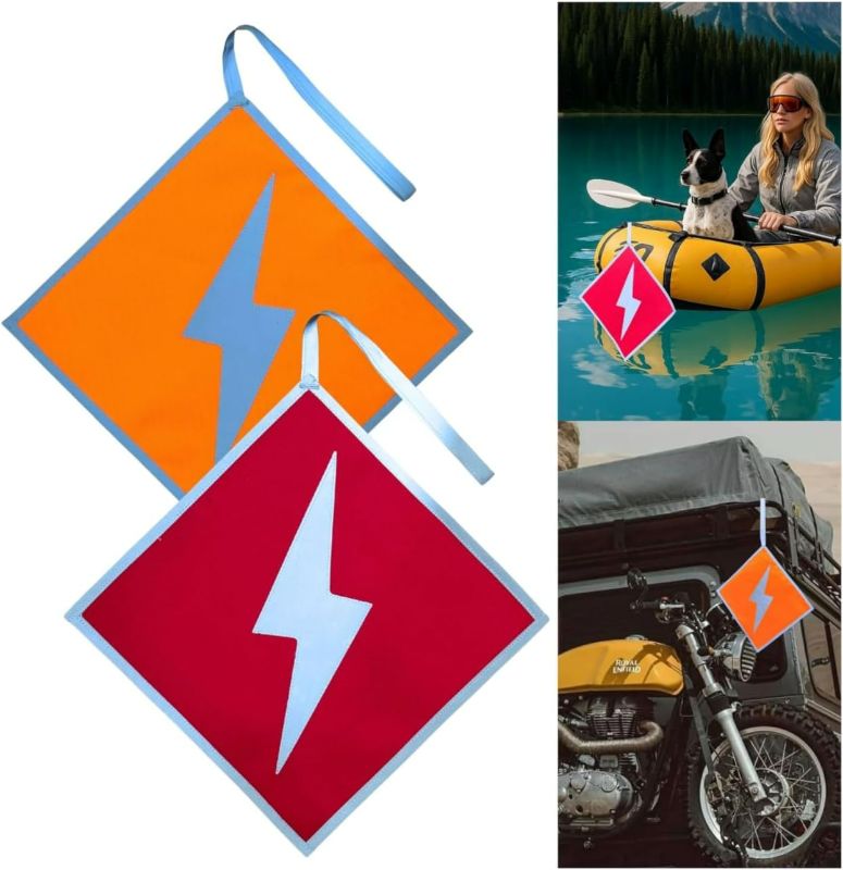 Photo 1 of High Visibility Reflective Safety Flags 2pcs 12x12in Red & Orange Oxford Fabric Warning Flags with Reinforced Edges & Strap for Kayaks, Trailers, Outdoor Gear
