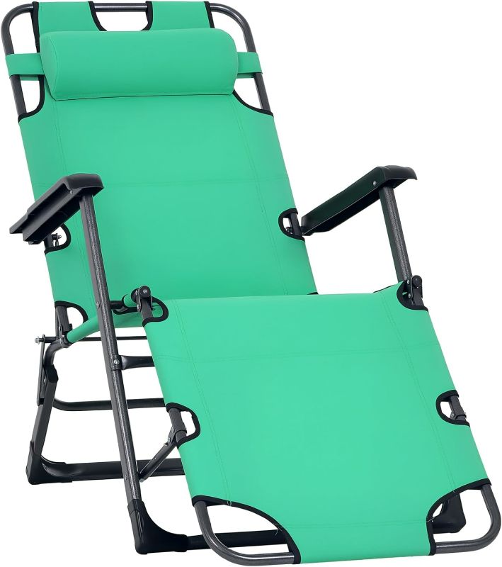 Photo 1 of Outsunny Folding Chaise Lounge Chair for Outside, 2-in-1 Tanning Chair with Pillow & Pocket, Adjustable Pool Chair for Beach, Patio, Lawn, Deck, Green
Visit the Outsunny Store