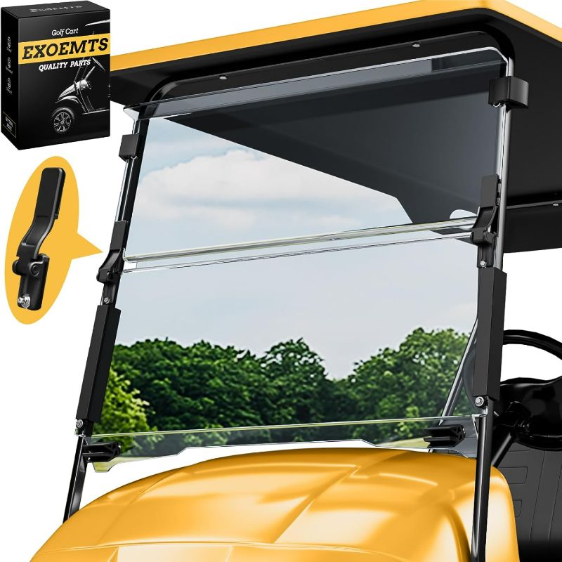 Photo 1 of Golf Cart Windshield for EZGO TXT 1995-2013 Gas & Electric, 40.7"W X 28.3"H, 3/16" Thick PC, Foldable Clear Front Windshield with Heavy Duty Hinge, Anti-UV, Impact Resistant, Scratch Resistant