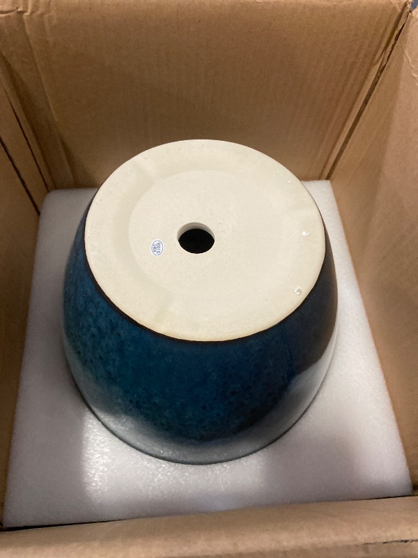 Photo 1 of 10 Inch Ceramic Planter Pot Round Plant Pot for Indoor Plants Outdoor Large Flower Pot with Drainage Hole and Saucer Blue