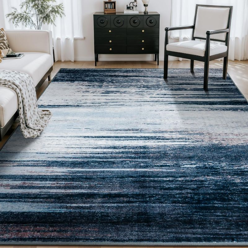 Photo 1 of Rugflix 8x10 Area Rug, Washable Rug for Living Room, Non Slip, Soft Low Pile, Modern Abstract Blue Grey Rug for Bedroom, Dining Room, Home Office, Indoor Floor Carpet