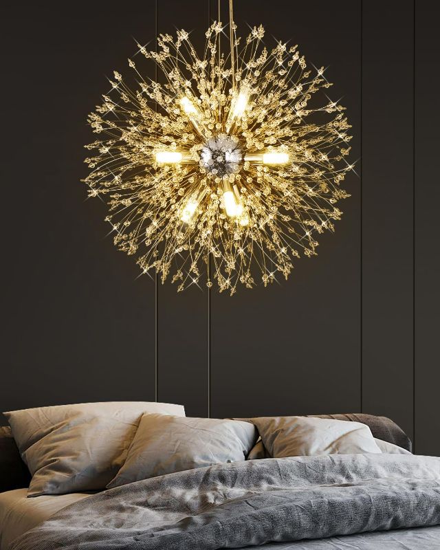 Photo 1 of Dandelion Cyrstal Chandelier with G9 LED Bulbs, 8-Lights Chrome, Modern Firework Chandelier, Dandelion Pendant Lamp for Dining Room, Living, Kitchen, Hallway, Foyer, Bedroom