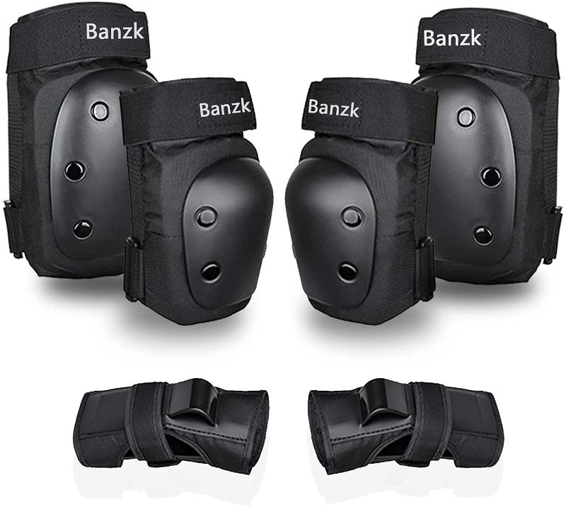 Photo 1 of Adult Knee Pads Elbow Pads Wrist Guards for Adult Kids 6 in 1 Protective Gear Set for Skateboarding Biking Roller Skating Cycling Outdoor Sports Black L
