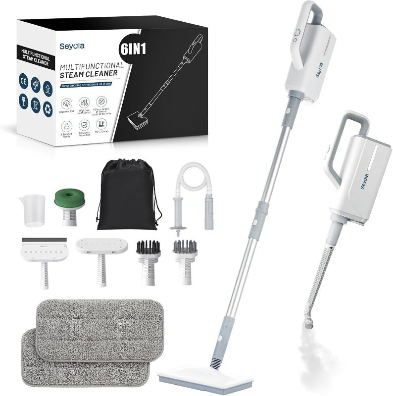Photo 1 of Steam Mop for Floor Cleaning, Steam Cleaner for Home with Handheld 6-in-1 Multi-function Attachments for Hardwood Floors, Clothes, Windows, Tiles Grout, Furniture Cleaning (White-Gray)