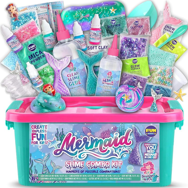 Photo 1 of Summer Gift Mermaid Slime Kit for Girls, FunKidz Shimmer Slime Making Kit for Kids Age 8-12 DIY Soft Glitter Glossy Metallic Slime Toy
