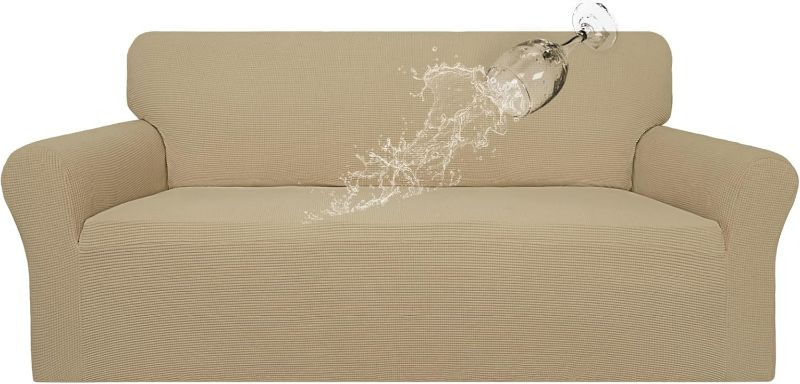 Photo 1 of Easy-Going 100% Waterproof Couch Cover, Dual Waterproof Sofa Cover, Stretch Jacquard Sofa Slipcover, Leakproof Furniture Protector for Kids, Pets, Dog and Cat (Sofa, Sand)