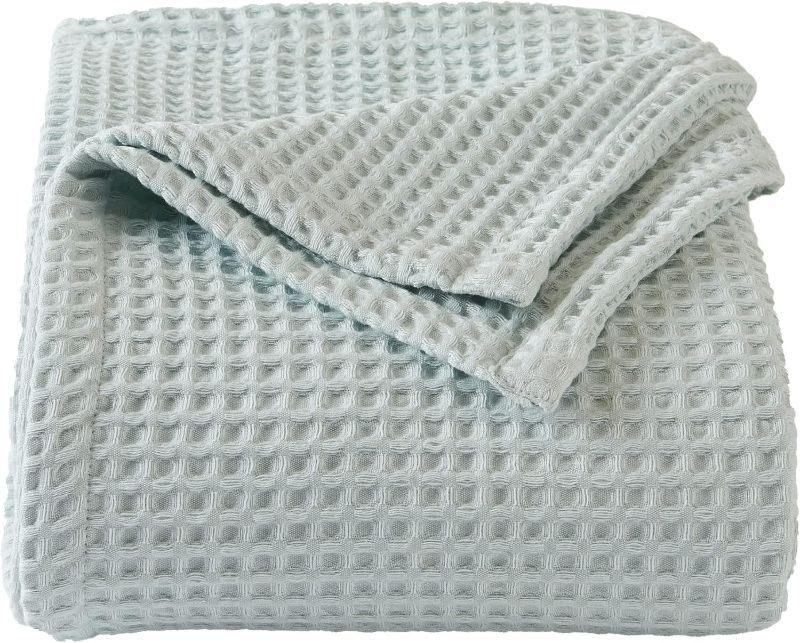 Photo 1 of (F/Q) 100% Cotton Waffle Weave Bed Blanket | Soft, Breathable, and Lightweight Blanket for All-Season | Perfect for Layering | Brielle Collection (Full/Queen, ICY Blue)