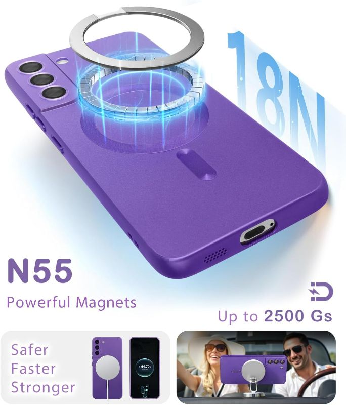 Photo 1 of Magnetic for Samsung Galaxy S22 Plus Case for Women Men Girls [Compatible with MagSafe][Camera Lens Protector] Matte Cute Slim Soft Silicone Bumper Shockproof Metallic Phone Case, Dark Purple