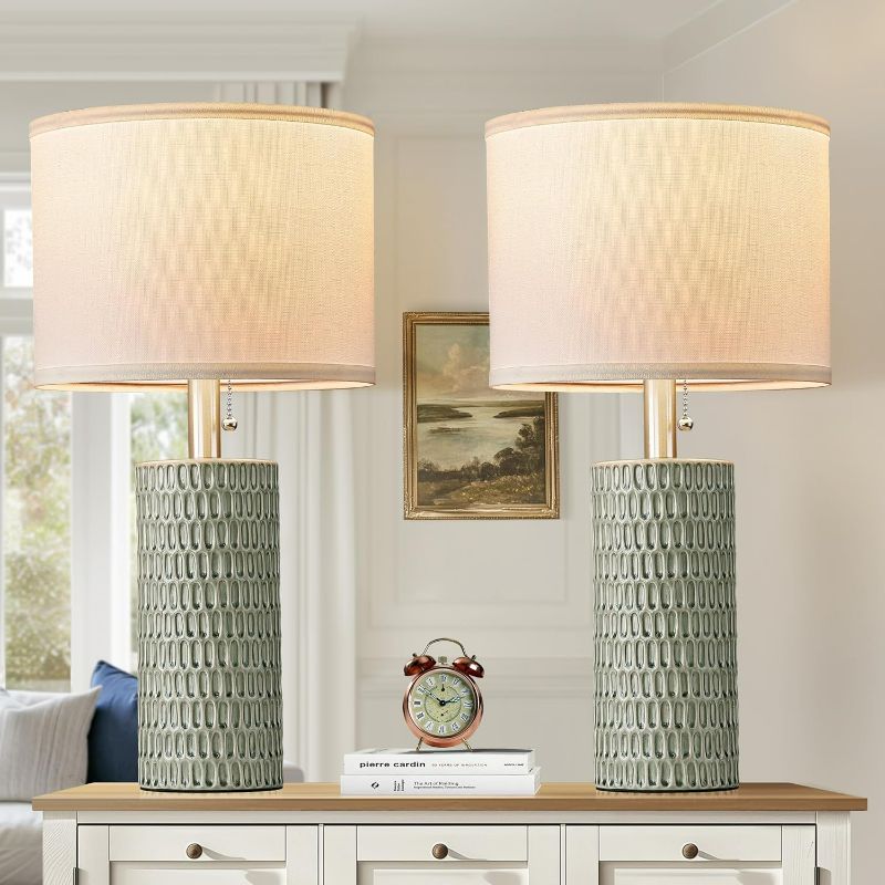 Photo 1 of Table Lamps for Living Room Set of 2, Ceramic Table Lamps for Bedroom, 20" Modern Lamps for Night Stands, Green
