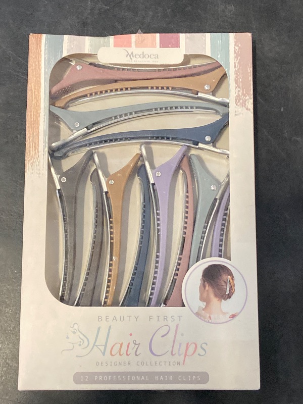 Photo 1 of 12pcs Duck Billed Hair Clips for Styling Sectioning Rollers Blowout Cutting - Professional Salon Clips with Silicone Band for Stylists Hairdressers Thick Long Hair – Ashen 6 Colors 4.48” Long