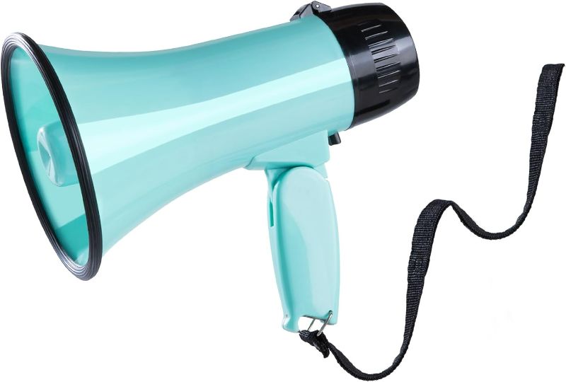Photo 1 of MyMealivos 20W Megaphone Bullhorn, Built in Siren & 240s Recording, 5.4"×8.6" Portable Megaphone with Volume Control Cover Up to 300 feet+ for Indoor and Outdoor Activities(Teal)