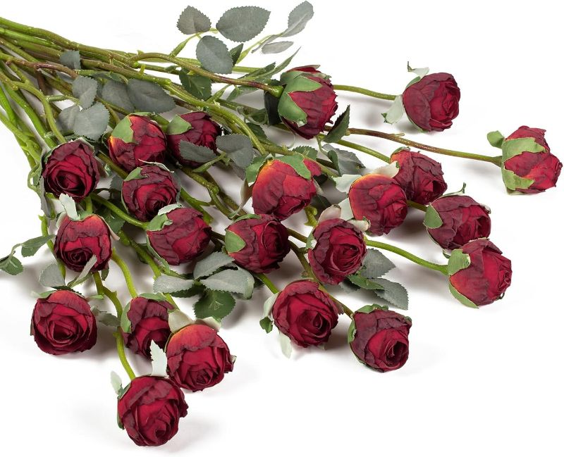 Photo 1 of DuHouse 24pcs Artificial Vintage Roses Fake Mini Silk Rose Flowers with Long Stem for DIY Bouquets Wedding Centerpiece Party Home Kitchen Decoration(Fall Red)