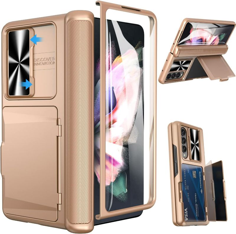 Photo 1 of Viaotaily for Fold 3 Case with Credit Card Holder, Fold 3 Case with S Pen Holder & Screen Protector, Slide Camera Lens Cover Case for Galaxy Fold 3 5G 2021(with S Pen Holder Rose Gold)