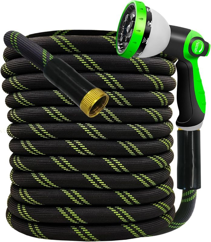 Photo 1 of Garden Hose 25 FT, NON-EXPANDABLE Heavy-Duty Flexible & Lightweight Water Hose with 10-Function Nozzle, No-Kink Design, Leak-Proof Super Fabric, Solid Fittings for Lawn, Car, RV, Outdoor
