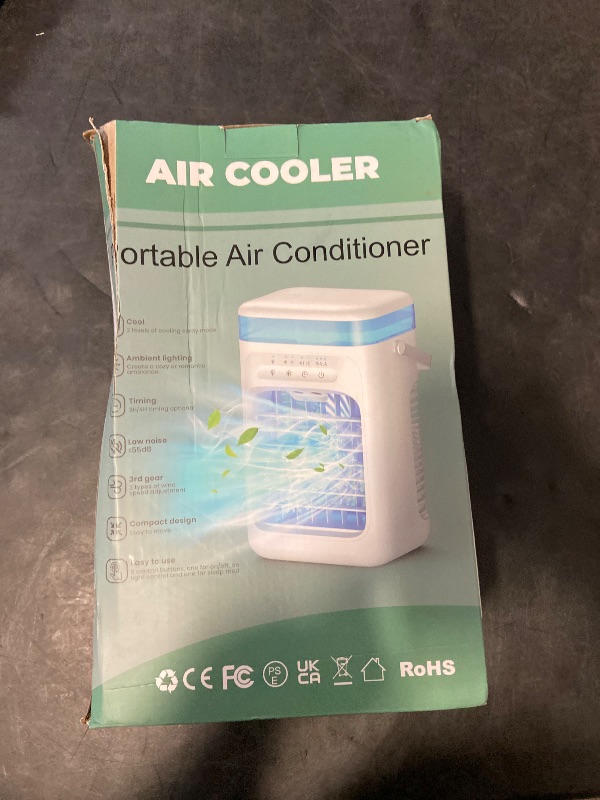 Photo 1 of Portable Air Conditioner Fan,3s 20? Cooling Mini Evaporative Cooler w/1000ML Top Fill,3 Speeds & 2 Mists,2H/4H Timer,7-Color Lights, <53dB,Type-C,60° Tilt for Desk Office Bedroom Home (White)