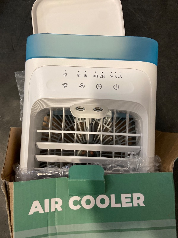 Photo 1 of Portable Air Conditioner Fan,3s 20? Cooling Mini Evaporative Cooler w/1000ML Top Fill,3 Speeds & 2 Mists,2H/4H Timer,7-Color Lights, <53dB,Type-C,60° Tilt for Desk Office Bedroom Home (White)