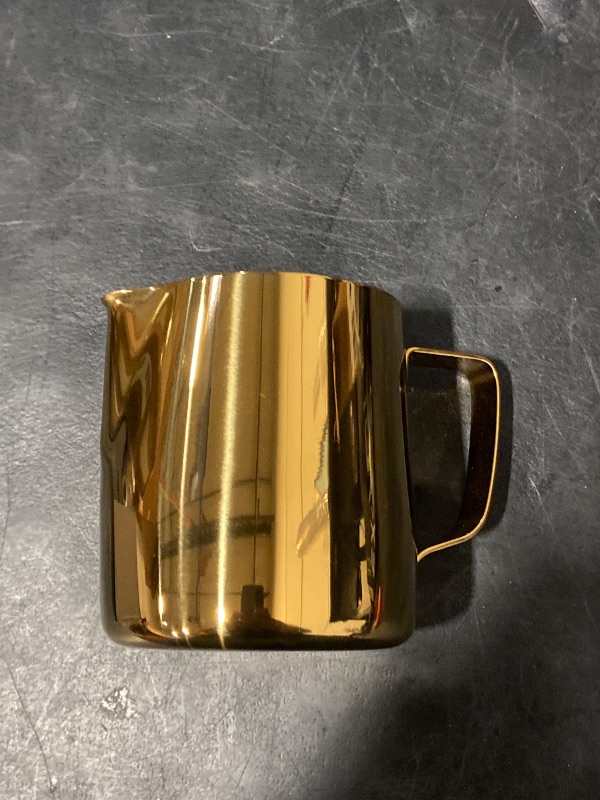 Photo 1 of Milk Frothing Pitcher, 350ml (12oz) Steaming Pitchers Stainless Steel Milk Coffee Cappuccino Latte Art Barista Steam Pitchers Milk Jug Cup with Decorating Art Pen, Gold