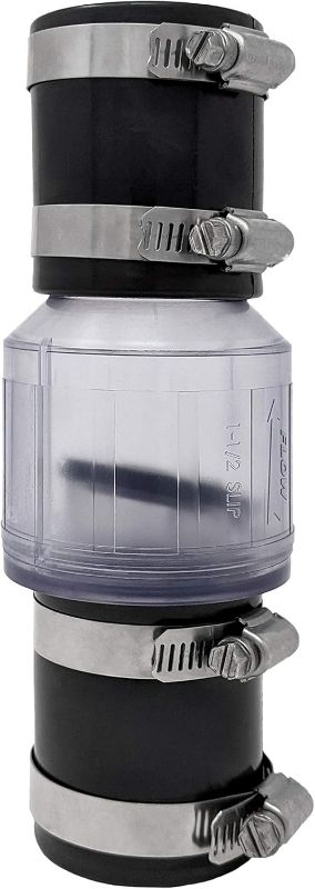 Photo 1 of PumpSpy Silent Check Valve - 1-1/2" with Buna-N Couplings, Model CV-150, Spring-Loaded Flapper, Sump Pump Life Expectancy Increase, Includes Steel Clamps Fit 1-1/2? Pipe