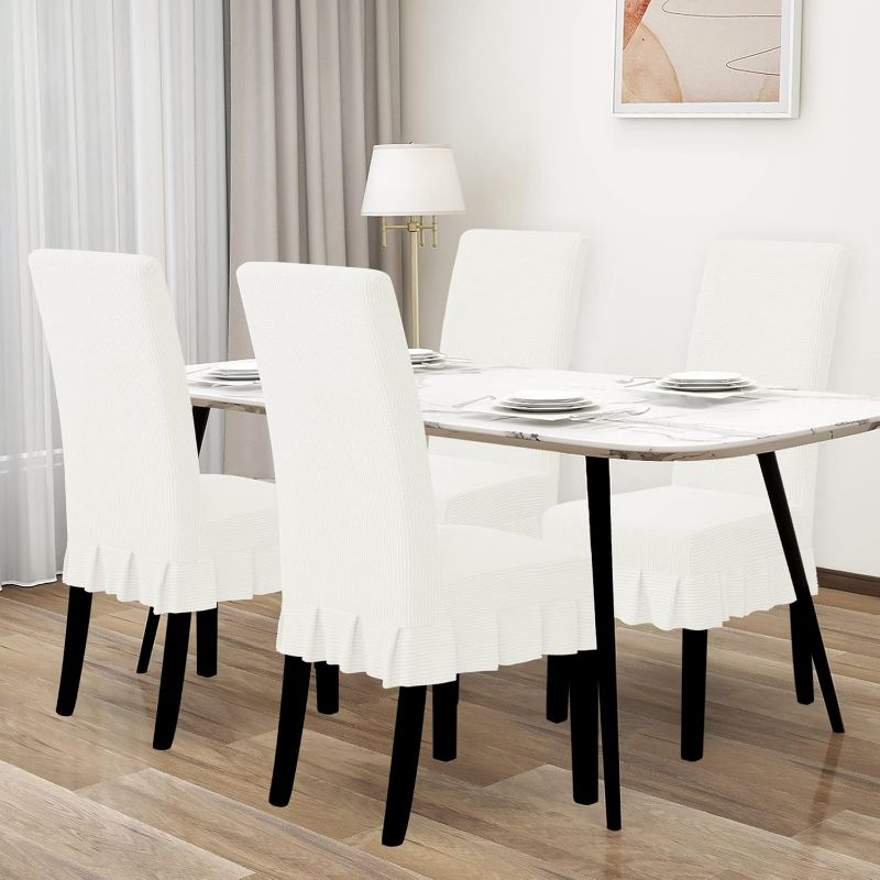Photo 1 of Easy-Going Dining Chair Covers Stretch Parsons Chair Slipcover with Skirt Chair Covers for Dining Room Restaurant Banquet (4 PCS, Cream)