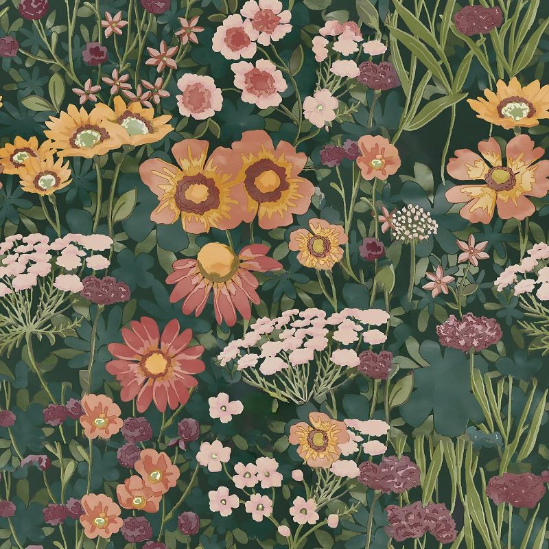 Photo 1 of Orainege Peel and Stick Wallpaper Boho Vintage Floral Wallpaper 16.9inx118.1in Daisy Wallpaper Self Adhesive Floral Contact Paper for Bathroom Bedroom Cabinets Accent Wall Removable