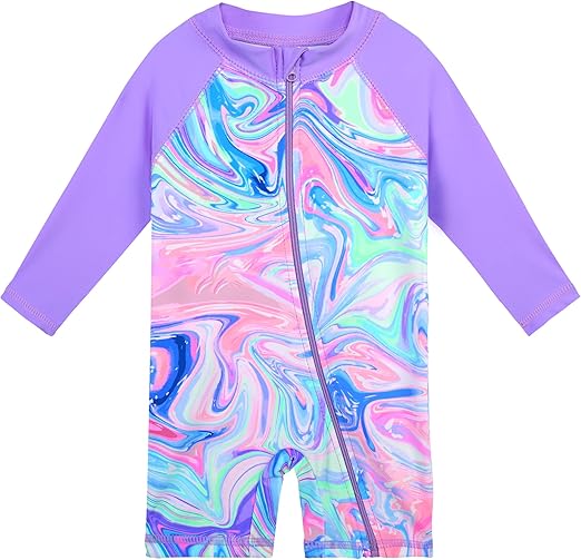 Photo 1 of 4-5 HUAANIUE Baby/Toddler Girls Long Sleeve Zipper Closure Swimsuit One Piece Swimwear with UPF50+ Sun Protection