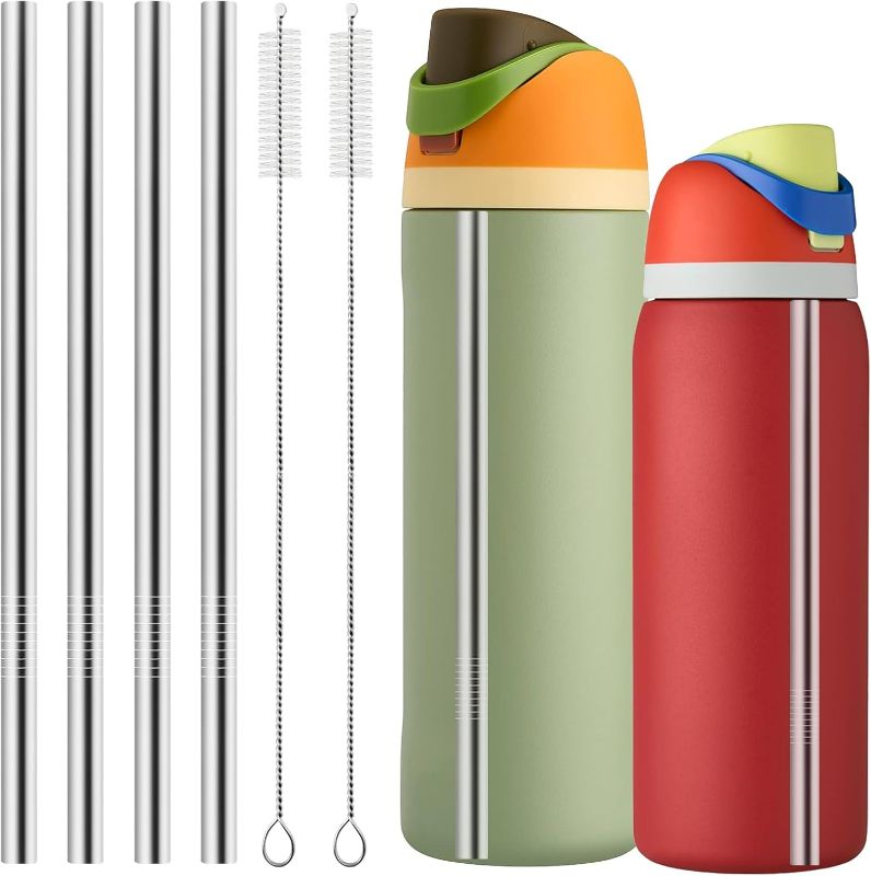 Photo 1 of Metal Straw Replacement for Owala Water Bottle 24 oz 32 oz Accessories, With 2 Straw Cleaner, Reusable Stainless Steel Straws Compatible With Owala Water Bottle - 4pcs