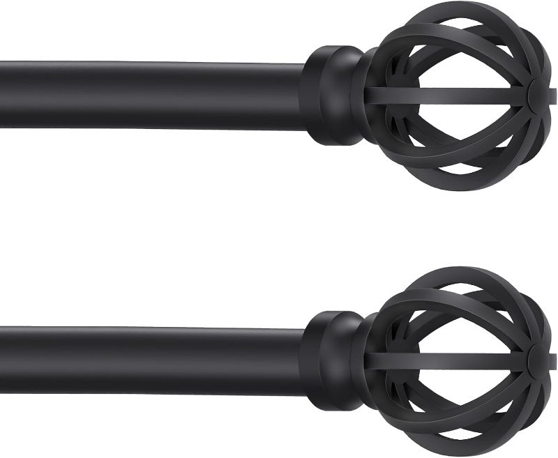 Photo 1 of Black Curtain Rods for Windows 28 to 48 Inch, 2 Pack 5/8" Diameter Heavy Duty Metal Adjustable Small Drapery Rod With Bracket