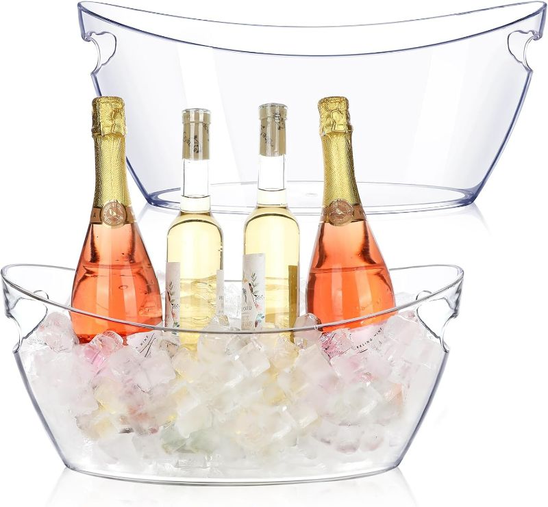 Photo 1 of Ice Buckets for Parties, 2pcs Acrylic Champagne Beverage, Drinks Buckets Tub for Cocktail Bar, 5.5L Ice Bucket for Christmas Party(16.5 * 7.3 * 6.8inch)