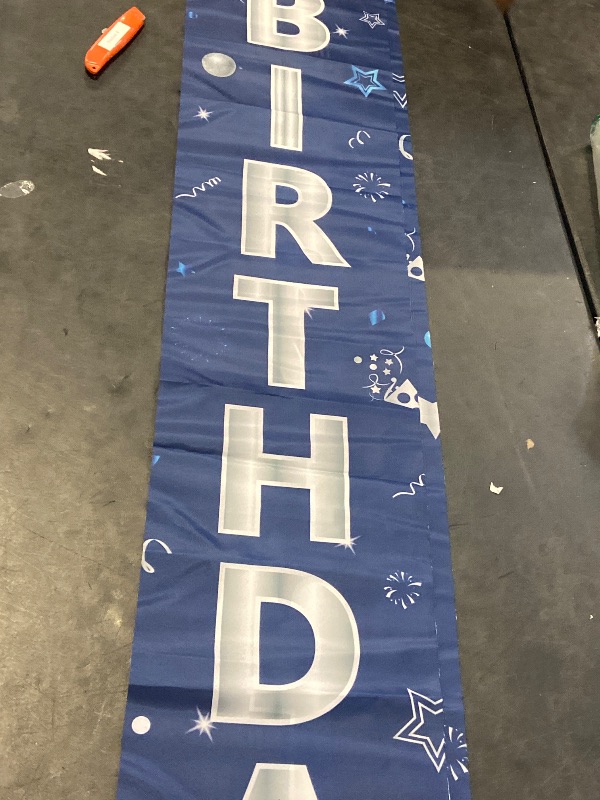 Photo 1 of IVN 2 Pcs Blue Door Banner Decorations Happy 15th Birthday with Cake and Hat Graphics Porch Sign Celebration Supplies 71 x 12 Inches
