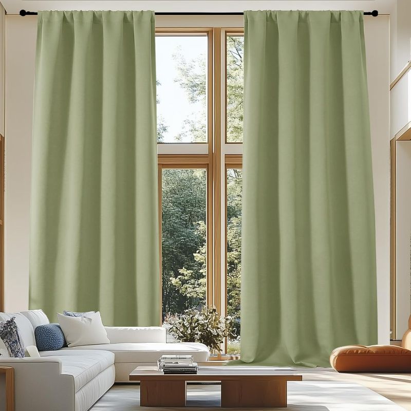 Photo 1 of Simplebrand Ava Sage Green Extra Long 10ft Room Daekening Curtains for Patio 120 Inches Long 2 Panels Set, Solid Thermal Insulated Energy Saving Rod Pocket Window Treatment Drapes, 50 Wx120 L